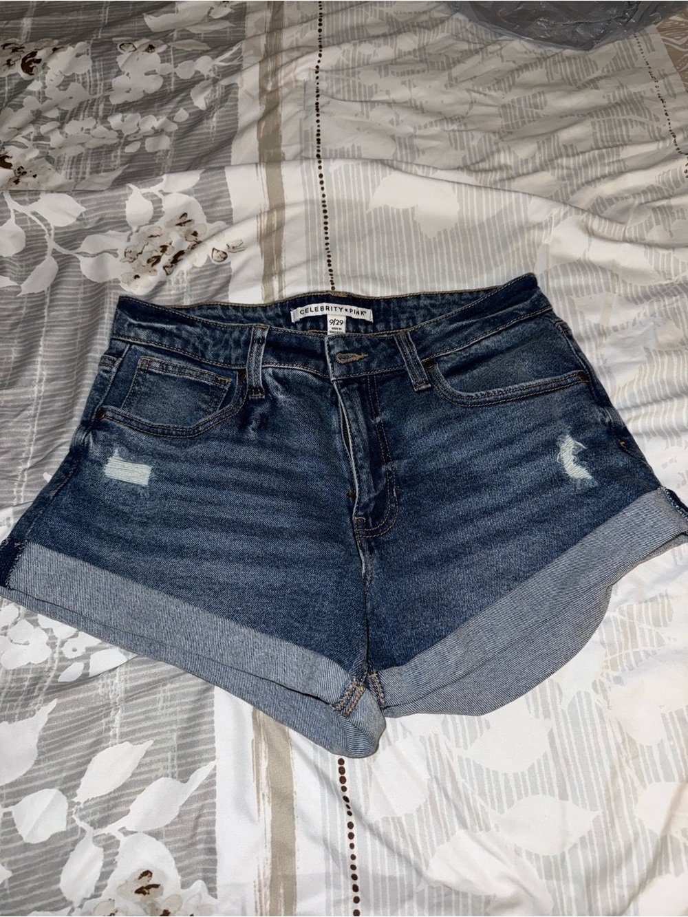Celebrity Pink Dark Blue Rolled Cuff Denim Shorts